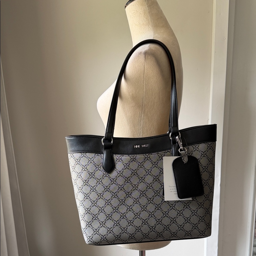 Nine West Black and Gray Patterned Tote
